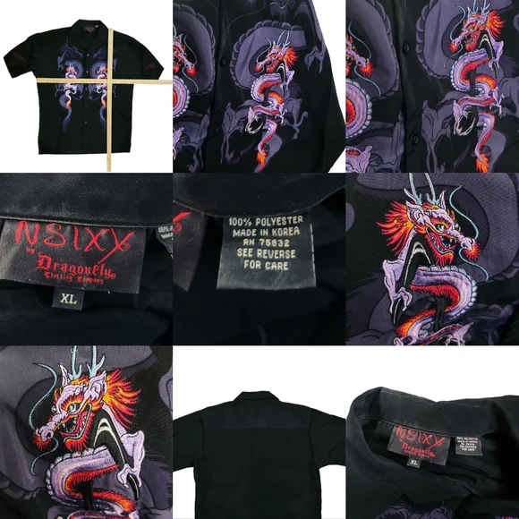 VTG Rare Nikki Sixx X Dragon Fly Mötley Crüe Embroidered Dragons Black Spellout